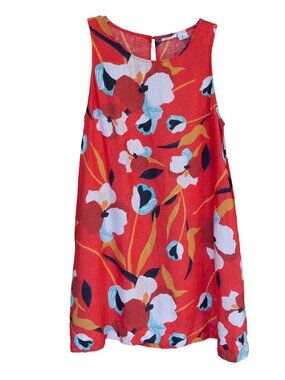 Sigrid Olsen LInen Dress Colorful Sleeveless A Line Floral Relaxed Breathable